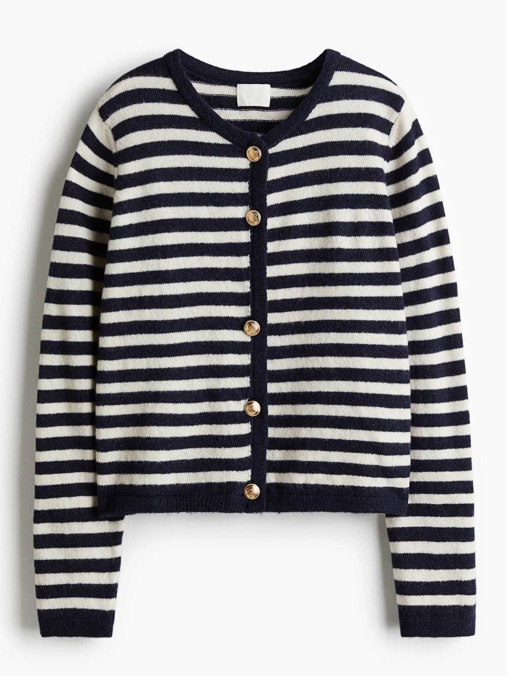 H&M | Striped Navy and White Knit Cardigan Sweater with Gold Buttons